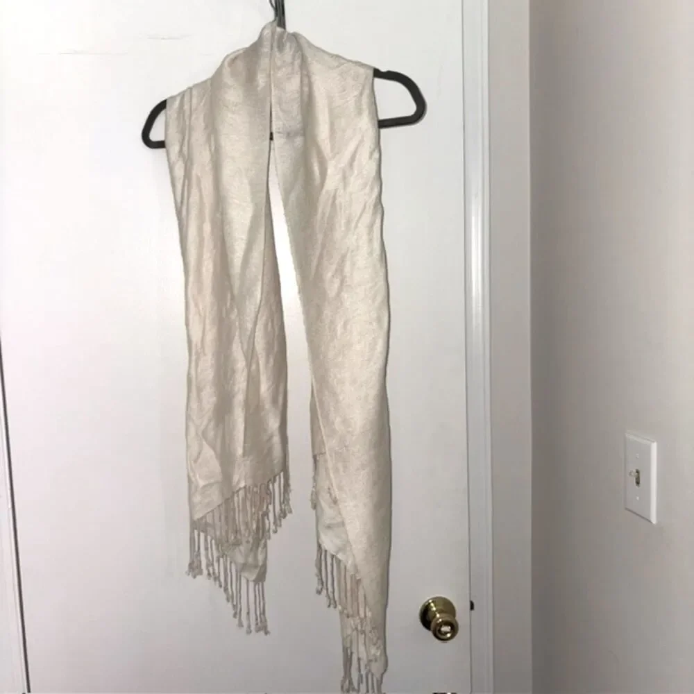 Authentic Cream Silk & Pashmina Scarf